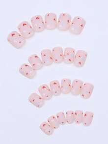 24片情人节美甲贴片 - 蝴蝶结造型，短杏仁形裸色，白色甲尖，法式全贴美甲，可爱节日美甲贴片，女士情人节美甲装饰用品 - 紅色 - 查看 2