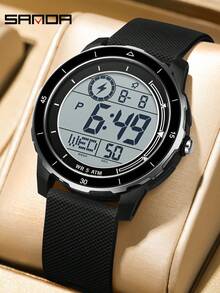 SANDA Jam Tangan Elektronik Pelajar Fashion 2205 Terbaru, Jam Tangan Digital Elektronik LED Multifungsi untuk Olahraga, Tahan Air, dan Hitung Mundur. - Hitam dan Putih - View 1