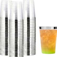 10入 銀邊杯，6.76盎司（約200毫升）透明可重複使用婚禮杯，優雅銀邊派對杯，適用於雞尾酒、香檳、啤酒、馬丁尼、甜點，非常適合派對與婚禮 - 銀色 - 查看 5