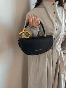 Women's Retro Fashion Simple Casual Flap Closure Structured Box Bag With Metal Hardware Design, Handheld Or Shoulder Strap, Suitable For Outing And Commuting - Black - View 5