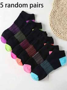 3/5 双轻薄夏季男女通用学生情侣运动袜 – 简约、创意、百搭短袜 - 彩色 - 查看 4