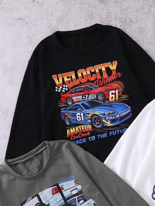 3pcs/Set Boys' Car Print Long Sleeve Sweatshirts, Versatile & Comfortable Tops For Spring, Autumn & Winter - Multicolor - View 3