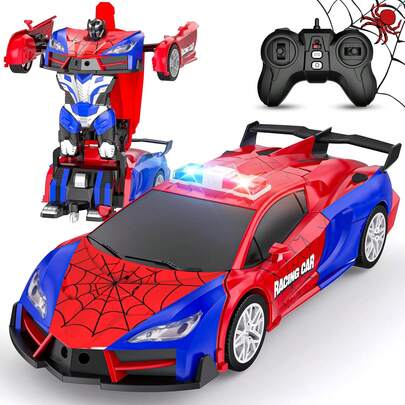 1pc 2.4G Remote Control Transforming Car, Spider RC Car, Transforming Robot RC Car, 1:18 Scale Transforming Robot, Convertible Robot And Vehicle, With Flashing Lights, One-Button 360° Rotating Car Toy, Suitable For 3-12 Years Old Boys, Boys Kids Birthday Gift, New Year Gift, Christmas Gift, Halloween Gift, Easter Gift, Children's Birthday Party Favor, Graduation Gift