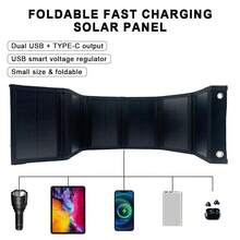 38W 便携式可折叠太阳能充电器，23% 高效转换效率，USB/DC 输出，适用于露营、房车、徒步旅行、应急电源，IP66 防护等级