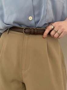 1pc Men's Retro Niche Casual Leather Belt, Minimalist Design, Suitable For Jeans, High-Quality Black Color, Versatile For Daily Wear - Multicolor - View 1