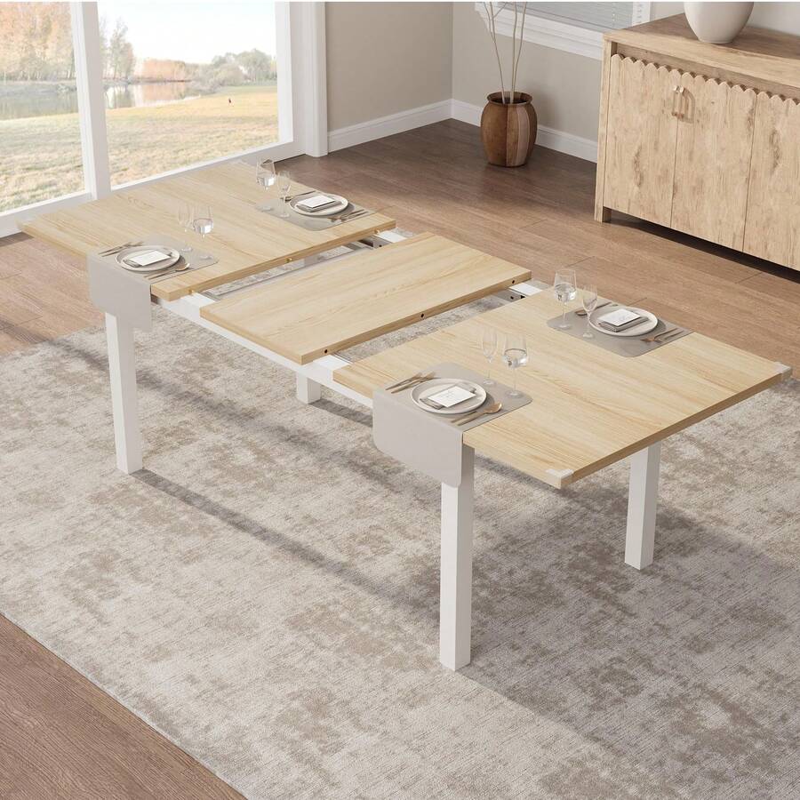 Techigher 5 Pieces Dining Table Set For 4-6, 63" Extendable Dining Room Table Set For 4, Kitchen Table With Benches And Stools, Kitchen Table Set, Dinner Table Set For 6