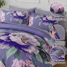 7 Piece Purple Pink Floral Comforter Set Full/Queen/King Size Bed In A Bag,Flowers Printed On Light Comforter Set With Sheets, Soft Microfiber Botanical Bedding Set For Wedding Items,Home Bed Room Decor,Easter Gifts,Mothers Day Gift,All Season - Tím Hồng 1550 - Xem 4
