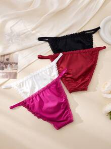 4件套女士内衣，轻盈性感，时尚舒适，无缝设计，饰有蝴蝶结和法式蕾丝。 - 彩色 - 查看 7