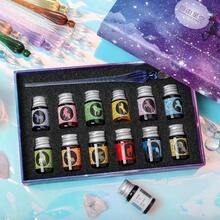 1set(13pcs)Gradient Rainbow Glass Pens, A Crystal Fountain Pen Set For Students, Dip Pens With Multiple Ink Colors To Choose From, Write Smoothly And Easily, Suitable For Daily Note-Taking, Journaling, Drawing, Artistic Writing, And As Decorative Desktop Ornaments. - Multicolor - View 7