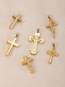 1个18K镀金不锈钢实心十字架吊坠，男女皆宜的优雅吊坠，可用于DIY项链耳环首饰制作，日常佩戴礼物 - 金色 - 查看 3