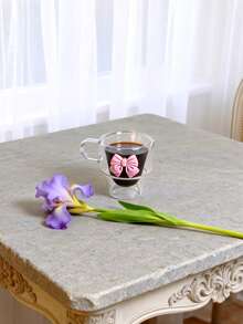 1个/4个装 180毫升双层玻璃杯，带把手，手工制作，厚玻璃，蝴蝶结装饰，可叠放，保温，适用于意式浓缩咖啡、卡布奇诺、茶和冷热饮品，独特的情人节和生日礼物 - 彩色 - 查看 9