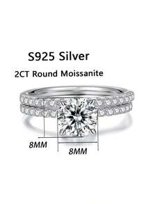 女士订婚戒指，星空圆环戒指，3.7克925纯银，2克拉莫桑石，波西米亚宫廷风格，适合订婚、求婚、结婚纪念日、情人节等场合，附赠莫桑石证书和精美礼盒