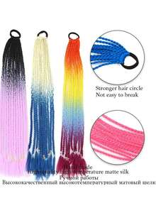1pc 22" Rainbow Colored Braided Ponytail Wig With Elastic Band, Suitable For Girls