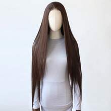 24英寸和40英寸巧克力棕色合成蕾丝前假发，耐热纤维，无需胶水 - 预先拔毛的自然发际线，180%密度深棕色蕾丝前假发，13x4蕾丝区域，适合日常佩戴和角色扮演 - 巧克力棕 - 查看 8