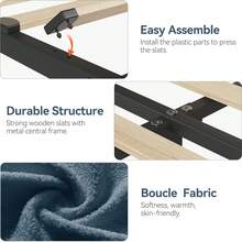 Marco de Cama Individual con cabecera de Almacenamiento, Marco de Cama para niños con 2 cajones, Cama tapizada con Plataforma Boucle, con estantería, no Necesita somier, fácil Montaje - Azul - Ver 5