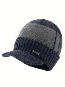 1pc Men's Sport Iron Logo Knit Beanie Hat With Lining - Khaki - View 12