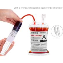 Blood Bags For Drinks, 10 IV Bags For Halloween Party Decoration, Reusable Drink Pouch For Live Blood Of Theme Parties, Masquerade,Vampire,Zombie,Nurse Graduation Party Props - 25 個袋子/標籤/夾子 + 1 個幫浦 + 1 個注射器 - 查看 6