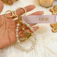 Faux Pearl Bag Charm, Lucky Star Keychain, Christmas Gift - Pink - View 3