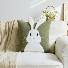 1 pieza Funda de cojín bordada con conejo verde para primavera y verano, funda de cojín con decoración de orejas de conejo en 3D, adecuada para decoración interior, funda de almohada de primavera y verano, no incluye el cojín interior - Verde - Ver 10