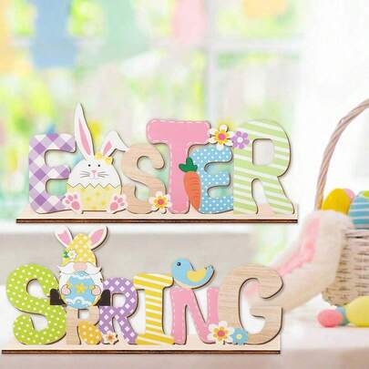 1/2pcs Easter Tabletop Decoration Signs,Wooden Easter Bunny Gnomes Decorations For Home, Easter Spring Centerpieces Table Decorations,Wooden Easter Decor Signs Indoor