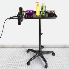 Carro de bandeja para salón con altura ajustable, bandeja rodante de aluminio para tatuajes, con soporte para secador de pelo, ideal para salones de tatuajes, peluquerías y centros de masajes. - Negro - Ver 7