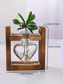 Wooden Frame Plant Micro Landscape, Heart-Shaped Transparent Glass Vase, Hydroponics Plant Propagation Station, Air Pineapple Flower Pot, Suitable For Home Office Decor, Home Decor, Room Decor Vase - Multicolor - View 12