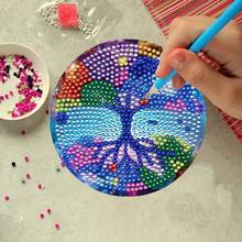 8件套钻石画杯垫带支架，DIY生命之树图案钻石画杯垫，适合成人和初学者的钻石画套装，钻石画工艺用品，精美礼品，送给朋友 - 彩色 - 查看 6