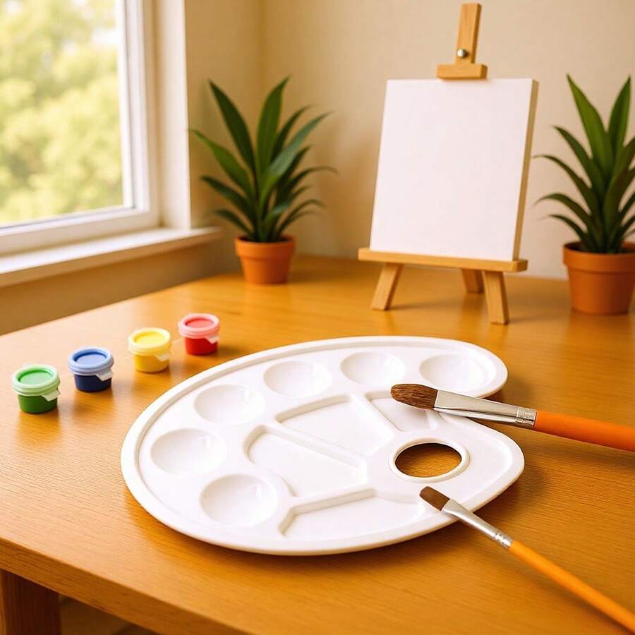 1pc 10-Well Plastic Palette - Durable White Art Mixing Tray With Round Indents, Suitable For Gouache, Acrylic And Watercolor Paints, Ideal For Artists And Hobbyists, Painting Supplies, Art Supplies | Contemporary Aesthetics | Sturdy Plastic - Multicolor - View 1