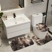 3 Pcs Mixed Color Bath Rugs Set, Bath Rug + Contour Mat + Toilet Seat Cover, Soft Microfiber Water Absorbent And Non-Slip Bathroom Rugs, Machine Washable, Easy To Dry - màu nâu - Xem 4
