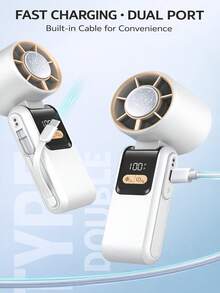 1pcPortable Foldable Ice-Cooling High-Speed Fan With LED Display, Dual Charging Ports & Built-In Cable - Summer Outdoor Travel Must-Have, Cools Even At 40°C, (, )