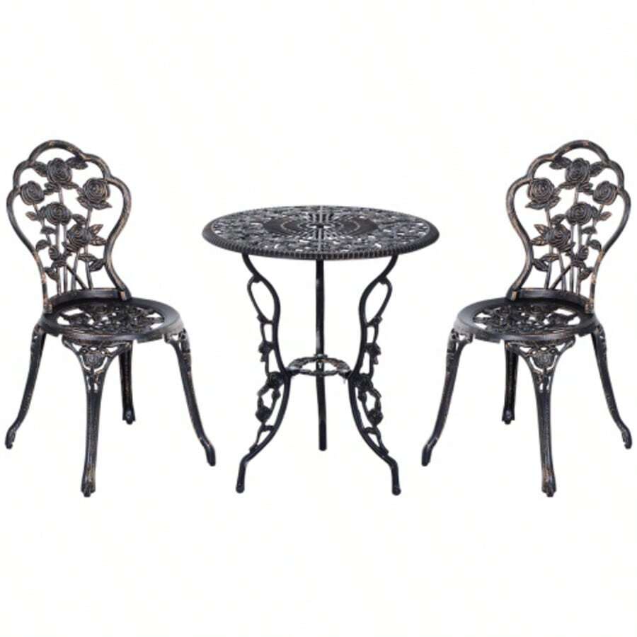 Garden Furniture Set For 2 People, Garden Lounge With Table And Bronze Colour Chairs, Ideal For A Balcony.