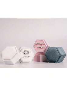 [High-End Velvet Jewelry Box] Daily Storage Hexagonal Shape Ring Jewelry Special Packaging Box Jewelry Storage Box Exquisite Gift - 黑色 - 查看 2