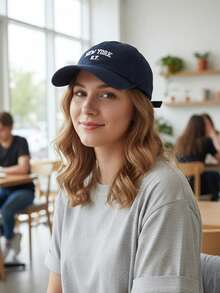 New York NY Premium Curved Brim Cap With Adjustable Strap, Men's, Women's, Casual, Unisex Polyester Embroidered Hat - 藏蓝色 - 查看 4