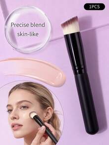 1pc High Quality Fiber Angled Powder Brush, Blush Brush, Contouring Brush, Applies Makeup Seamlessly Without Powdery Finish, Beginner-Friendly Makeup Brush For Base Makeup - Black - View 9