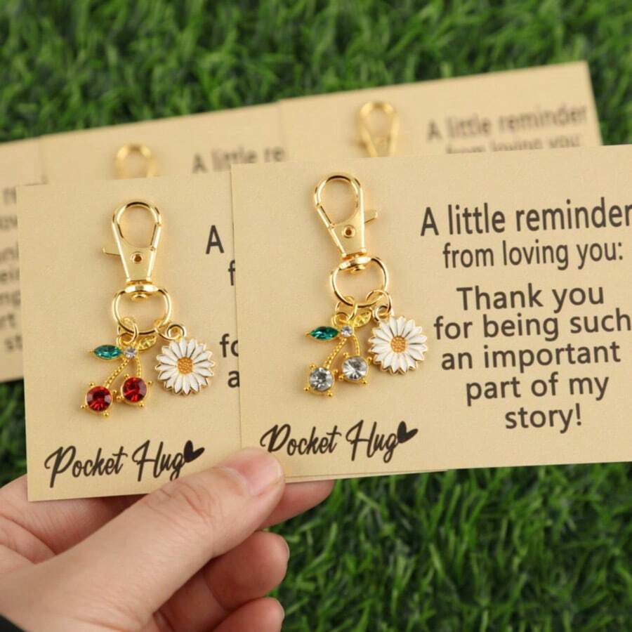 Bộ 5 móc khóa hình hoa anh đào và hoa cúc dễ thương, kèm theo thiệp nhỏ để viết lời chúc, thích hợp làm quà tặng sinh nhật, ngày lễ, tiệc tùng, ngày Valentine, kỷ niệm cho gia đình và bạn bè. - Nhiều màu - Xem 1