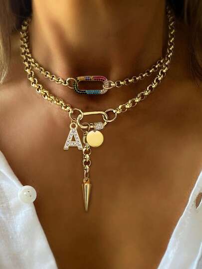 1 st STYLEVER guldfärgat bokstavshängehalsband med färgglatt diamantspänne och kedja i rostfritt stål, lämpligt för arbete, vardag, fest, bankett och baltillfällen. Ett unikt och lyxigt halsband för kvinnor.