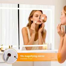 11-Drawer Vanity Table Set With Stool, 3-Color Adjustable LED Mirror, Transparent Glass Top & Built-In USB Socket, Makeup Dressing Desk For Bedroom, Dressing Room (White) - 查看 5