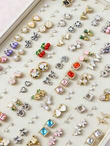 Bộ 9 khuyên tai đính ngọc trai giả tối giản thời trang hình nơ, hoa, trái tim, thích hợp cho bé gái đeo hàng ngày, có thể dùng làm trang sức, quà tặng, quà sinh nhật hoặc phụ kiện. - Bộ bông tai đính đá - Xem 3