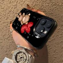 Estuche para teléfono con osito de peluche con corazones y burbujas Compatible con fundas para teléfonos   17  17 Pro  16 Pro Max  15 Pro Max  14 y  13 Hecho de material TPU duradero, resistente a caídas y elegante Un regalo perfecto para familiares, amigos y seres queridos y un excelente regalo para cumpleaños, San Valentín y Año Nuevo. - Negro - Ver 5