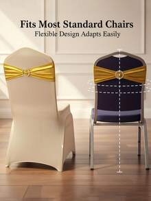 10件装奢华亮金色弹力椅套，带松紧带和金属扣滑扣，适用于婚礼、家居、派对、宴会、餐厅、酒店等场合，通用礼仪椅套 - 金色 - 查看 5