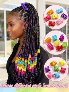 60件套亮丽“LOVE”字母螺旋发饰套装，甜美又不失嘻哈风发珠 - 适合作为礼物、派对、表演、生日派对、新年礼物、斋月礼物、日常佩戴 - 紅色 - 查看 3