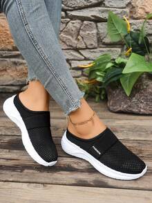 Airy Mesh Slip-On Mule Sneakers – Adjustable Strap Design, Lightweight Cushioned Sole For All-Day Breathable Comfort, Perfect For Casual Daily Errands & Relaxed Outfits - 黑色 - 查看 2
