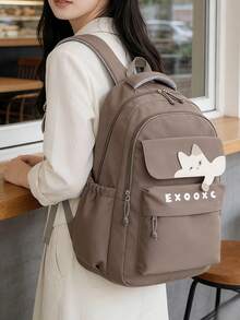 1 PC Brown Solid Color Animal Portable Travel Versatile Commuting Backpack,Multifunctional And Large Capacity Fashionable And Casual Large Capacity Portable Zipper School Bags,Travel Storage Stationery Storage,Vacation Essentials Satchel, Suitable For Earphones, Chargers, Lipstick, Cosmetics, Perfume, Skin Care And Beauty Products, Nurses, Students, Keys, Holiday Gifts - màu nâu - Xem 8