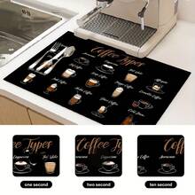 1 Peça Tapete Absorvente de Gel de Sílica com Estampa Retrô de Café, Almofada Lavável Super Absorvente e Resistente ao Calor para Bancada de Cozinha, Proteção e Decoração de Mesa de Jantar, Acessórios de Jantar - Multicolorido - Visão 6
