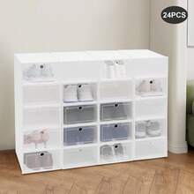 SHIOUCY 24 Pcs Foldable Clear Shoe Storage Box Case Sneaker Container Stackable Organizer NEW - White - View 2