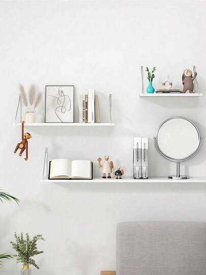 1件免钻孔壁挂式装饰悬挂书架储物架宿舍房间壁挂式木板架，一体式悬浮架，适用于卧室、客厅、电视背景墙、壁挂式置物架