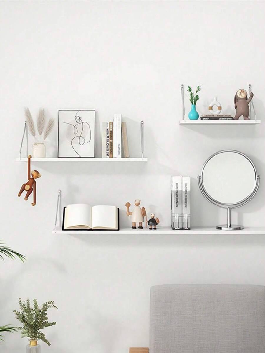 1件免钻孔壁挂式装饰悬挂书架储物架宿舍房间壁挂式木板架，一体式悬浮架，适用于卧室、客厅、电视背景墙、壁挂式置物架 - 白色 - 查看 1