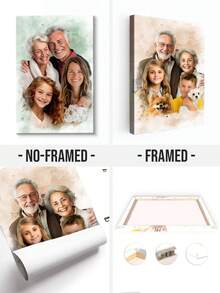 Colaj foto de familie personalizat pe pânză, fuziune realistă a diferitelor fotografii, adăugarea celor dragi decedați la fotografii, adăugarea altora la fotografii, portret de familie, portret memorial - După cum se arată - Vizualizare 4
