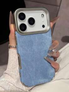 1 chiếc ốp lưng điện thoại cao cấp bằng vải denim và da mềm, phù hợp với 17 Air 16 15 14 Plus 13 12 11 Pro Max, khung chống sốc, ốp bảo vệ thương hiệu vải. - Màu xanh nhạt - Xem 2