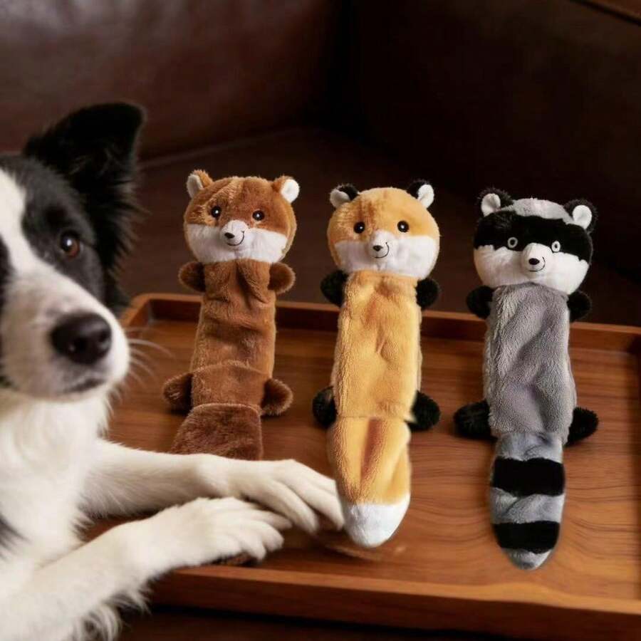 1pc Pet Plush Sound Toy, Raccoon & Squirrel Shaped Chew Toy, Suitable For Cats & Dogs, Self-Entertainment & Training, Chew-Resistant - Multicolor - View 1